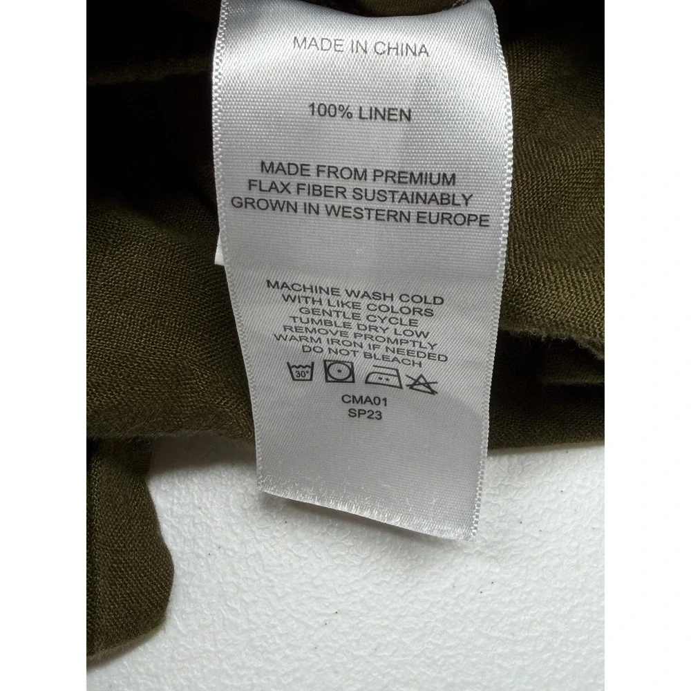 Quince Pants Womens Large Martini Olive Green Cropped European Linen Casual